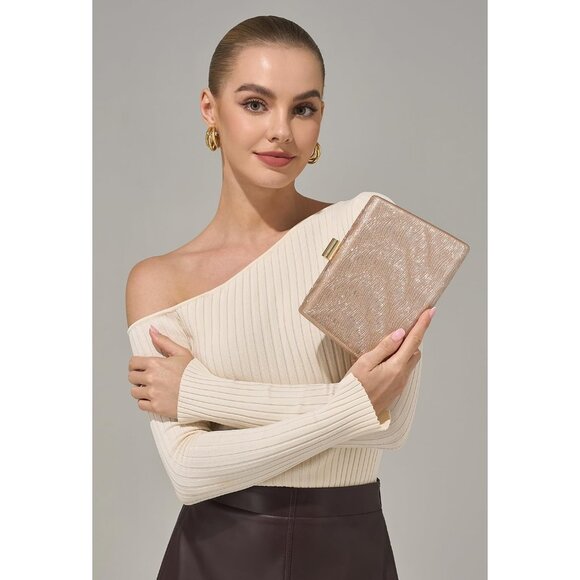 ⚡ Women's Detachable Chain Sparkly Evening Formal Parties Cream Clutch Bag - Picture 2 of 9